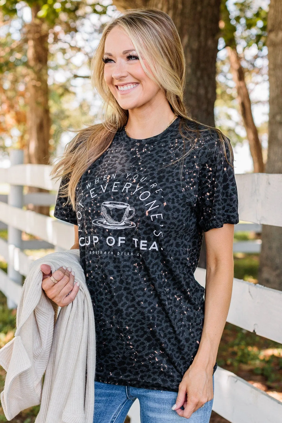 Not Everyone's Cup Of Tea Graphic Tee- Charcoal Leopard