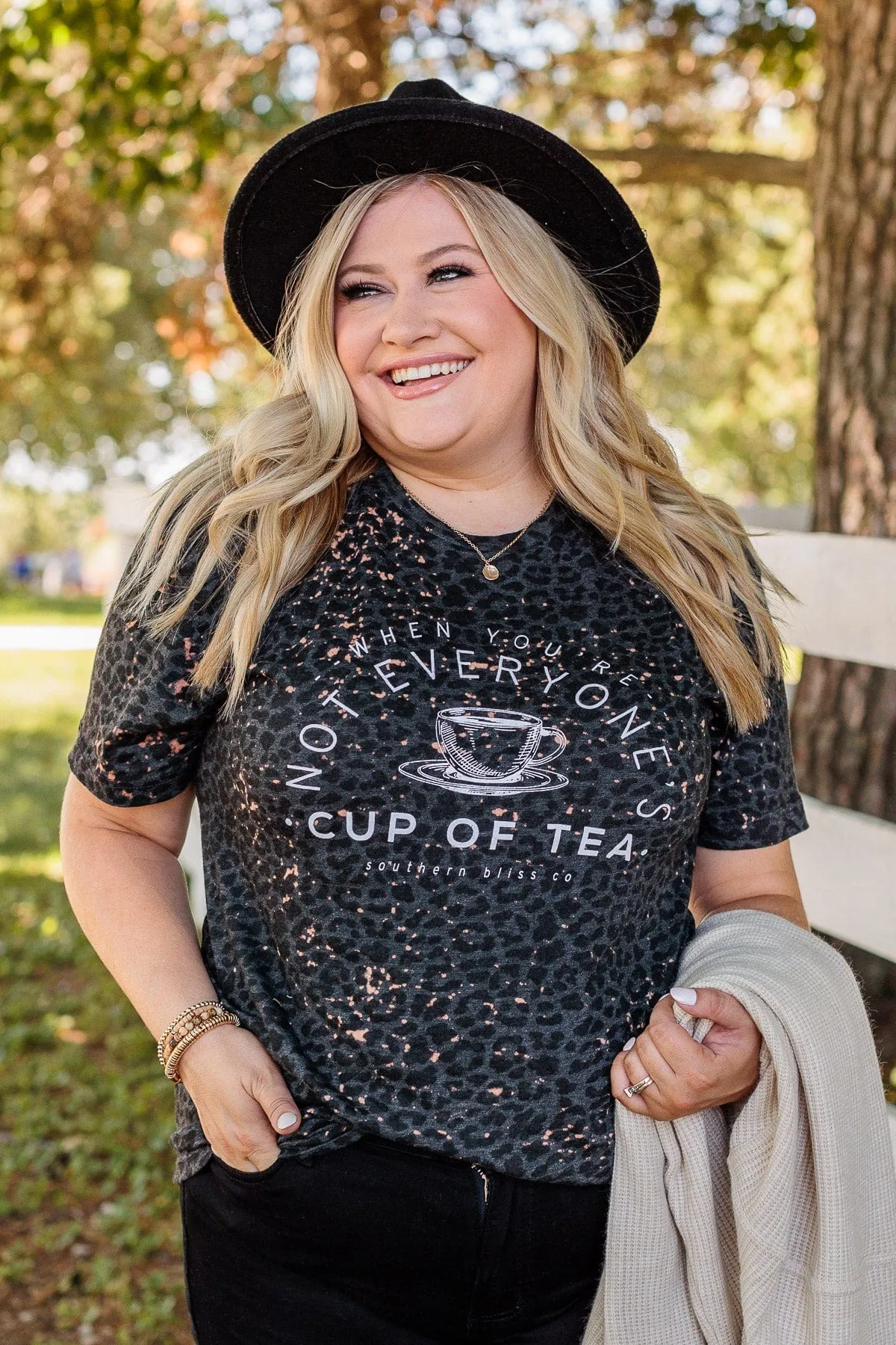 Not Everyone's Cup Of Tea Graphic Tee- Charcoal Leopard