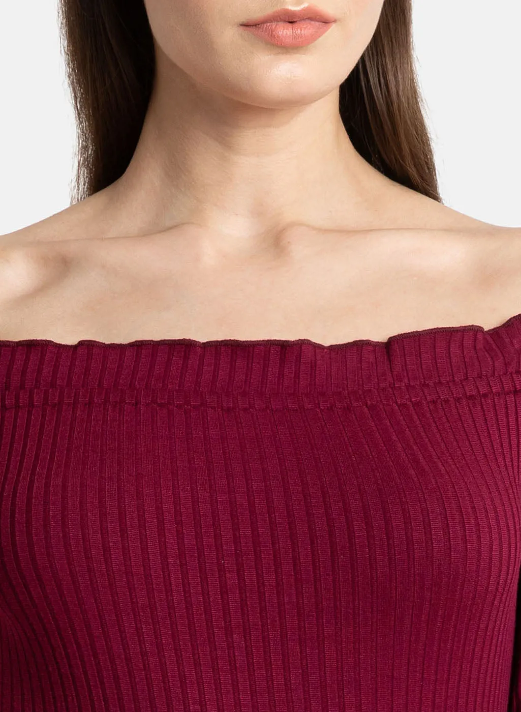 Off Shoulder Lettuce Edge T-Shirt