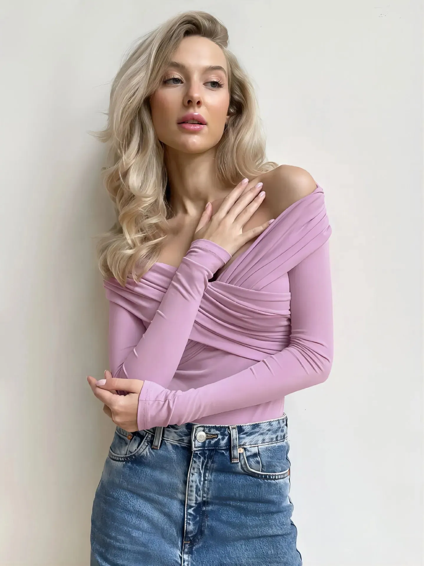 Off-Shoulder Ruched Bodysuit | Sexy V-Neck Top