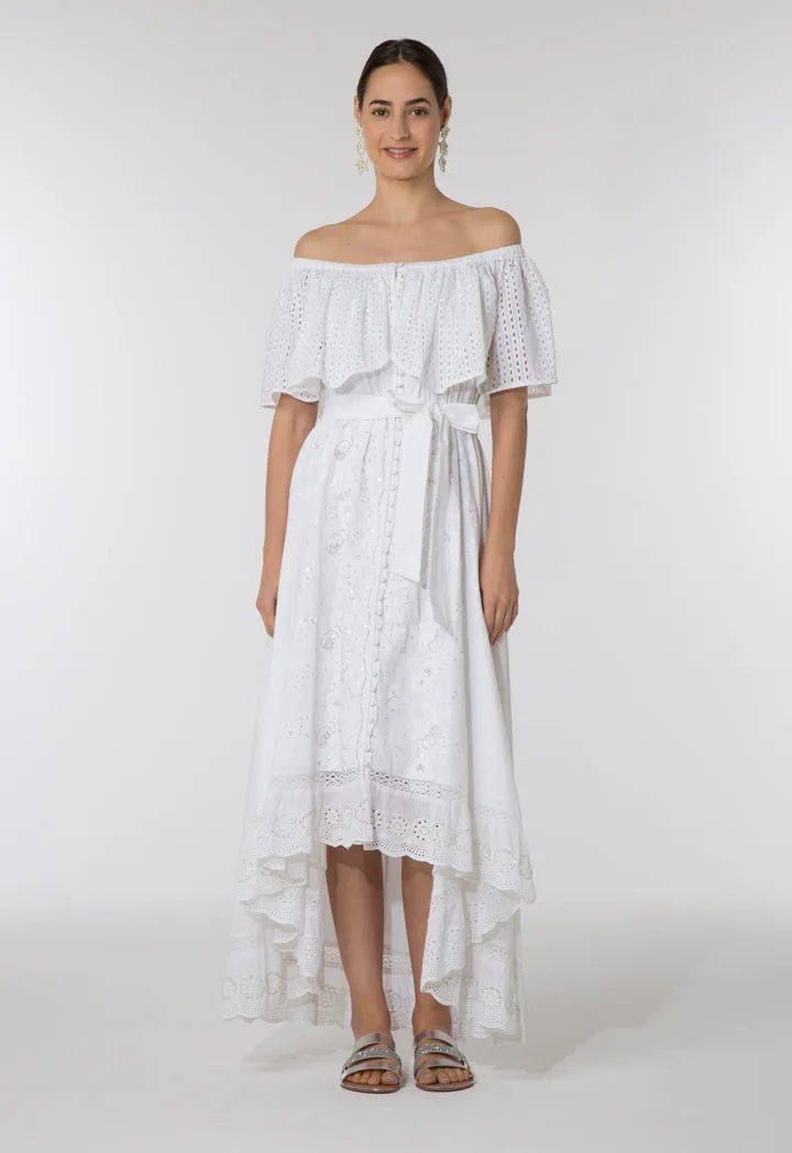 Off Shoulder Schiffli Dress