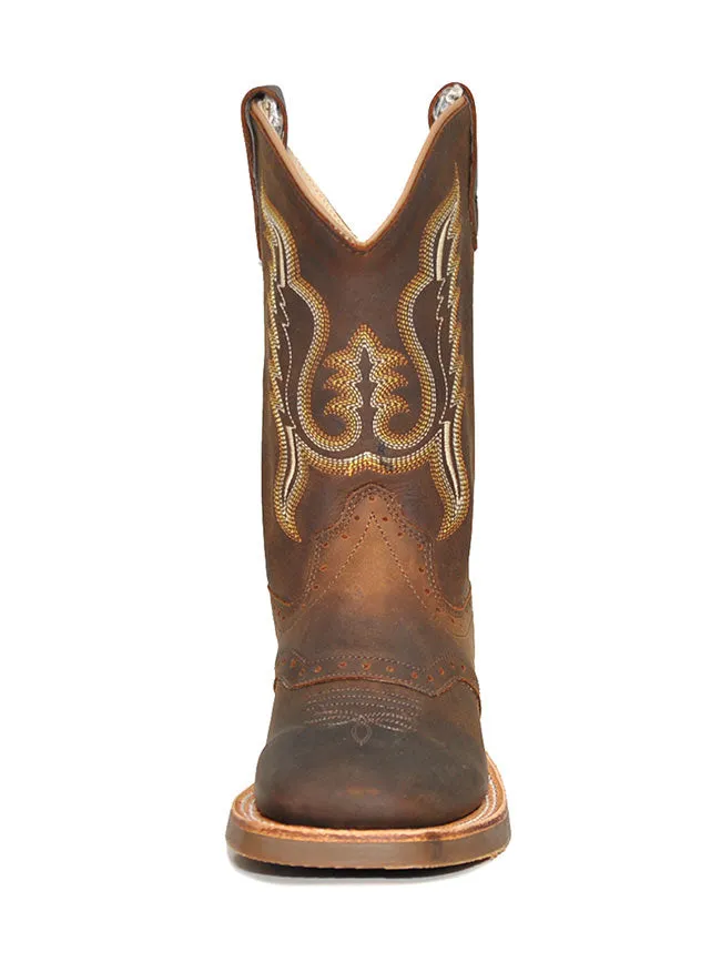 Old West BSC1845 Kids Rubber Corded Distress Cowboy Boots Brown