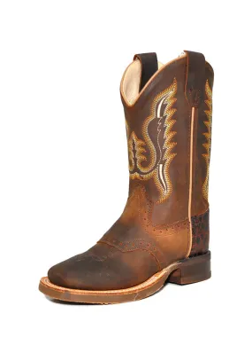 Old West BSC1845 Kids Rubber Corded Distress Cowboy Boots Brown