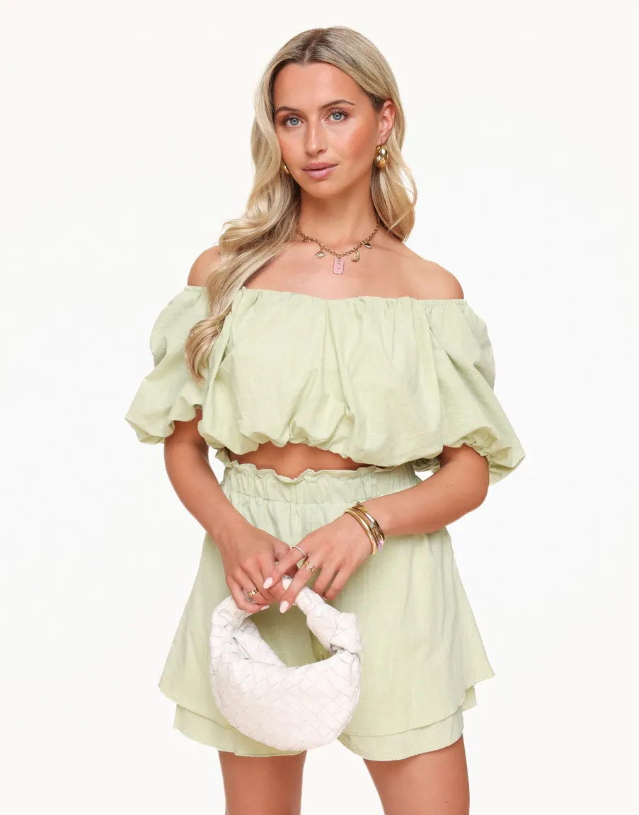 Olijfgroene Off Shoulder - Set