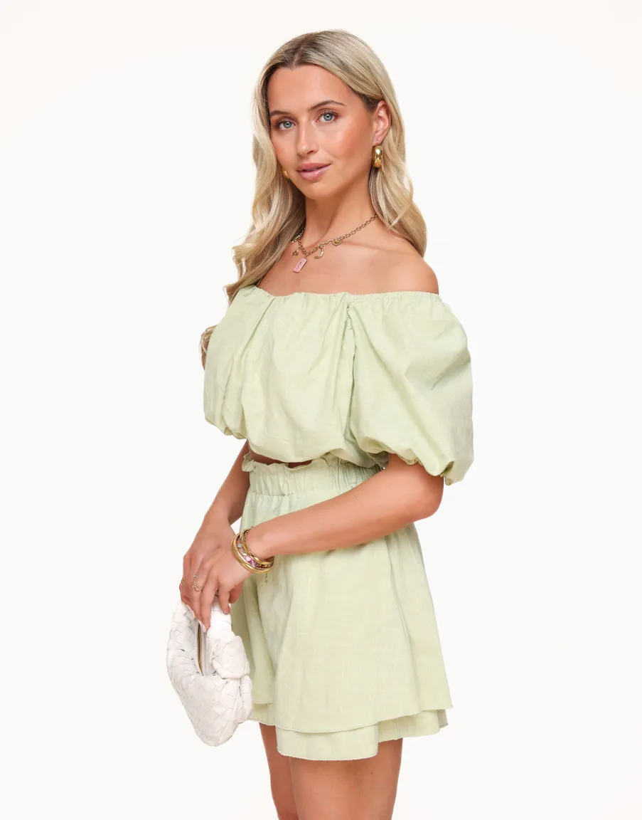 Olijfgroene Off Shoulder - Set