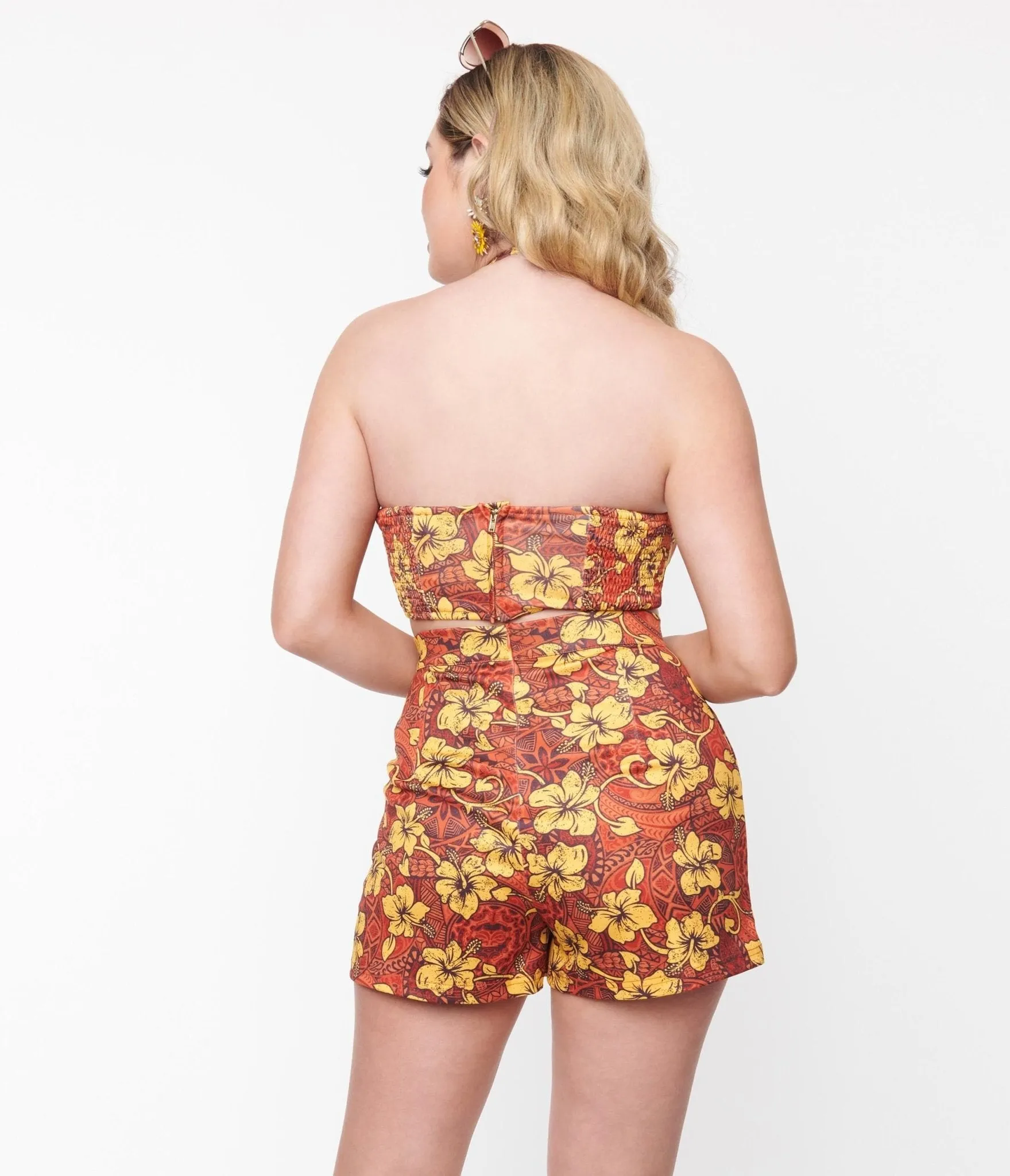 Orange & Yellow Tropical Floral Mimosa Shorts