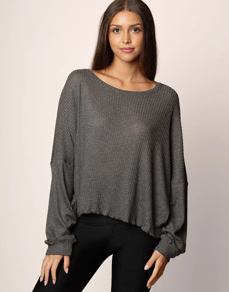 Oversized Waffle Top Charcoal