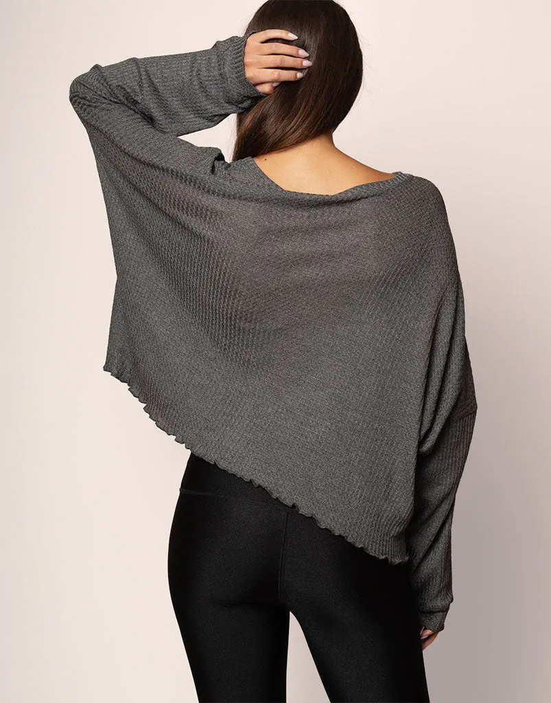 Oversized Waffle Top Charcoal