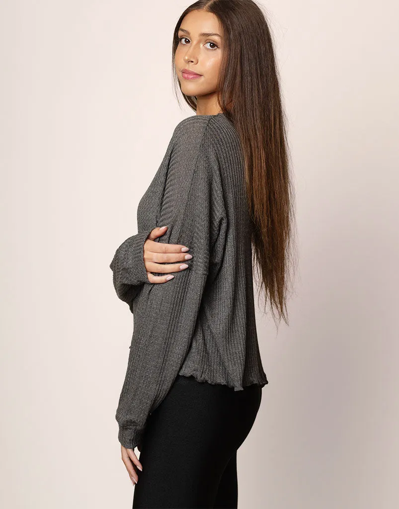 Oversized Waffle Top Charcoal