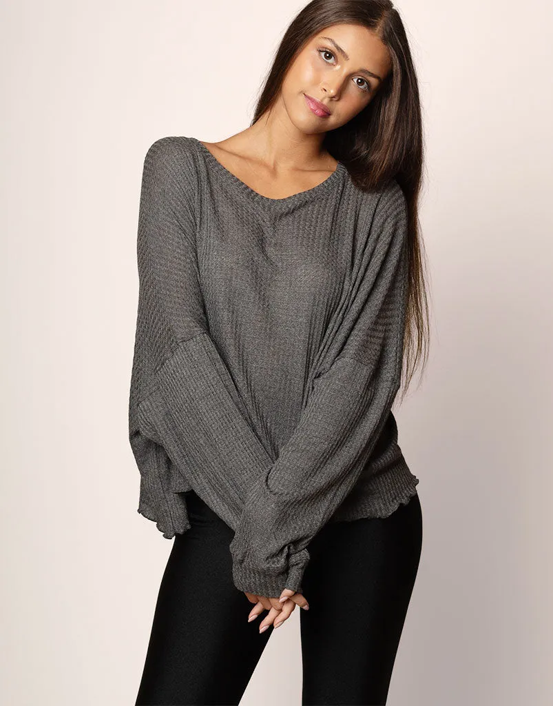 Oversized Waffle Top Charcoal