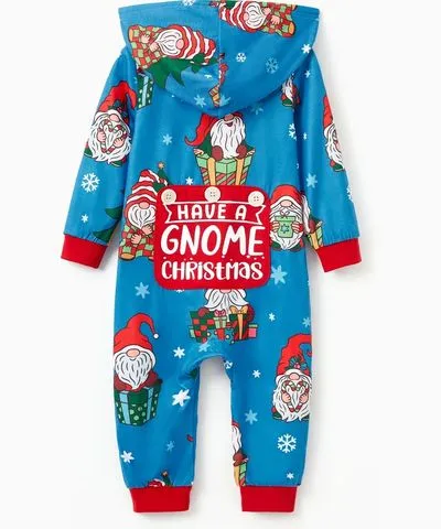 PatPat Blue Christmas Pajamas Santa Pattern Zipper Hooded Onesies Matching Family Outfits