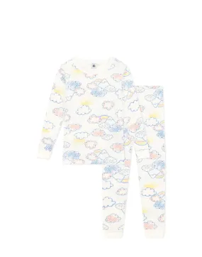 Petit Bateau Girl's LS Drawn Clouds & Rainbows Loungewear