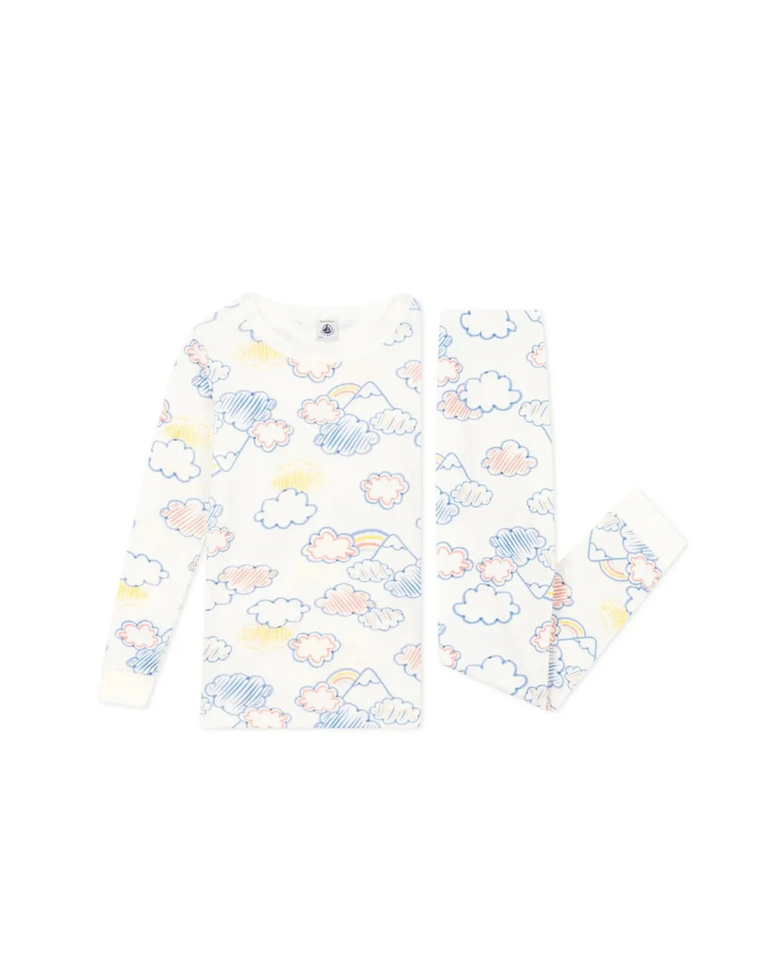 Petit Bateau Girl's LS Drawn Clouds & Rainbows Loungewear