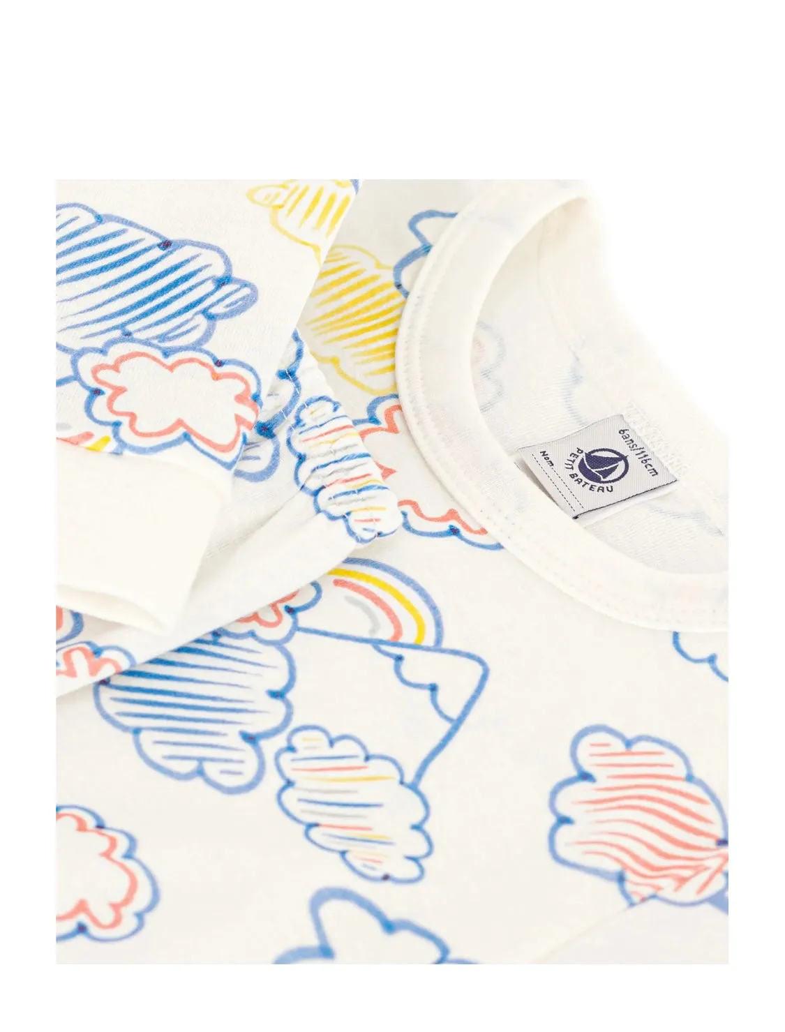 Petit Bateau Girl's LS Drawn Clouds & Rainbows Loungewear