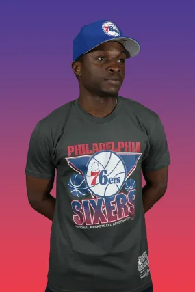 Philadelphia 76ers NBA Hardwood Classics Vintage Cracked Tee | Charcoal Grey T-shirt