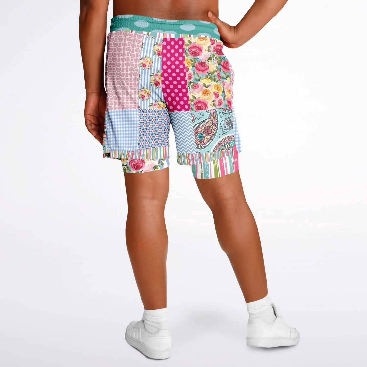 Pink Sherbert Floral Patchwork Compression Activity Shorts