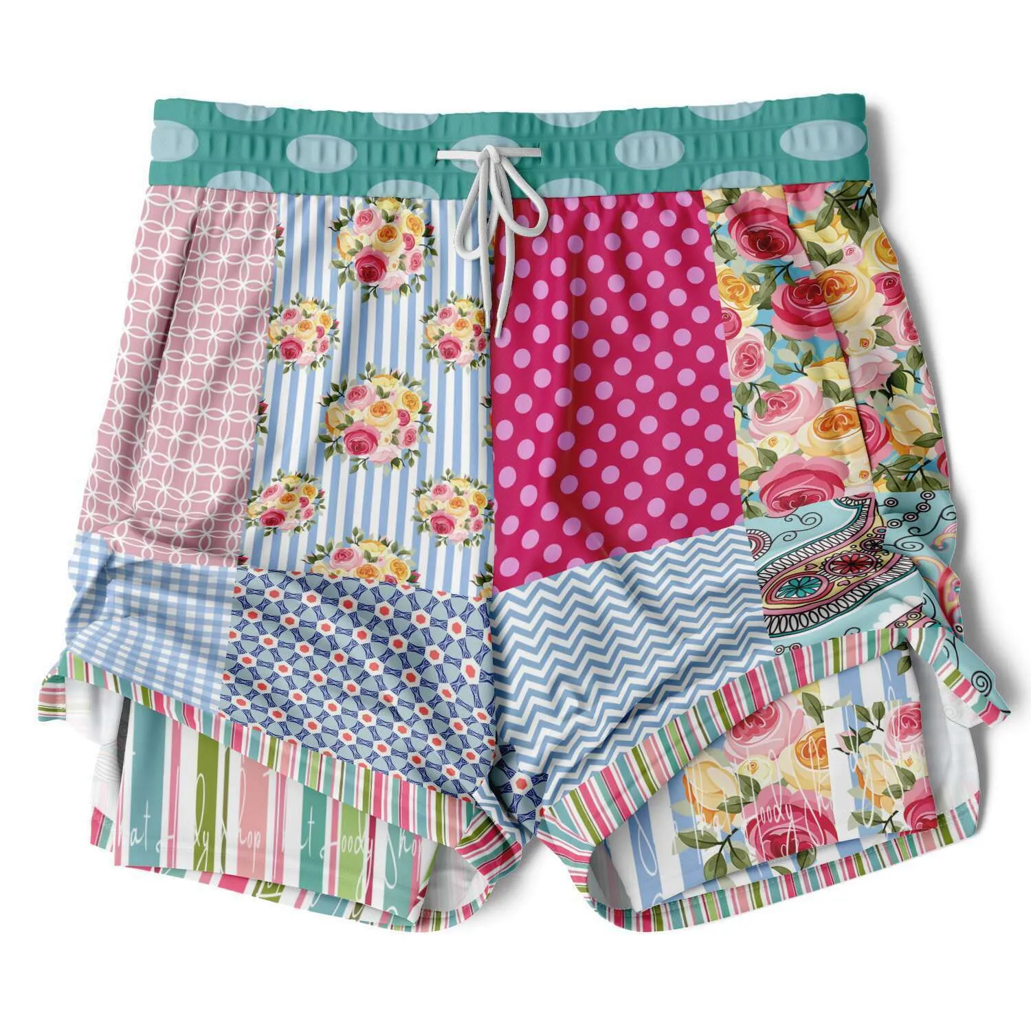 Pink Sherbert Floral Patchwork Compression Activity Shorts