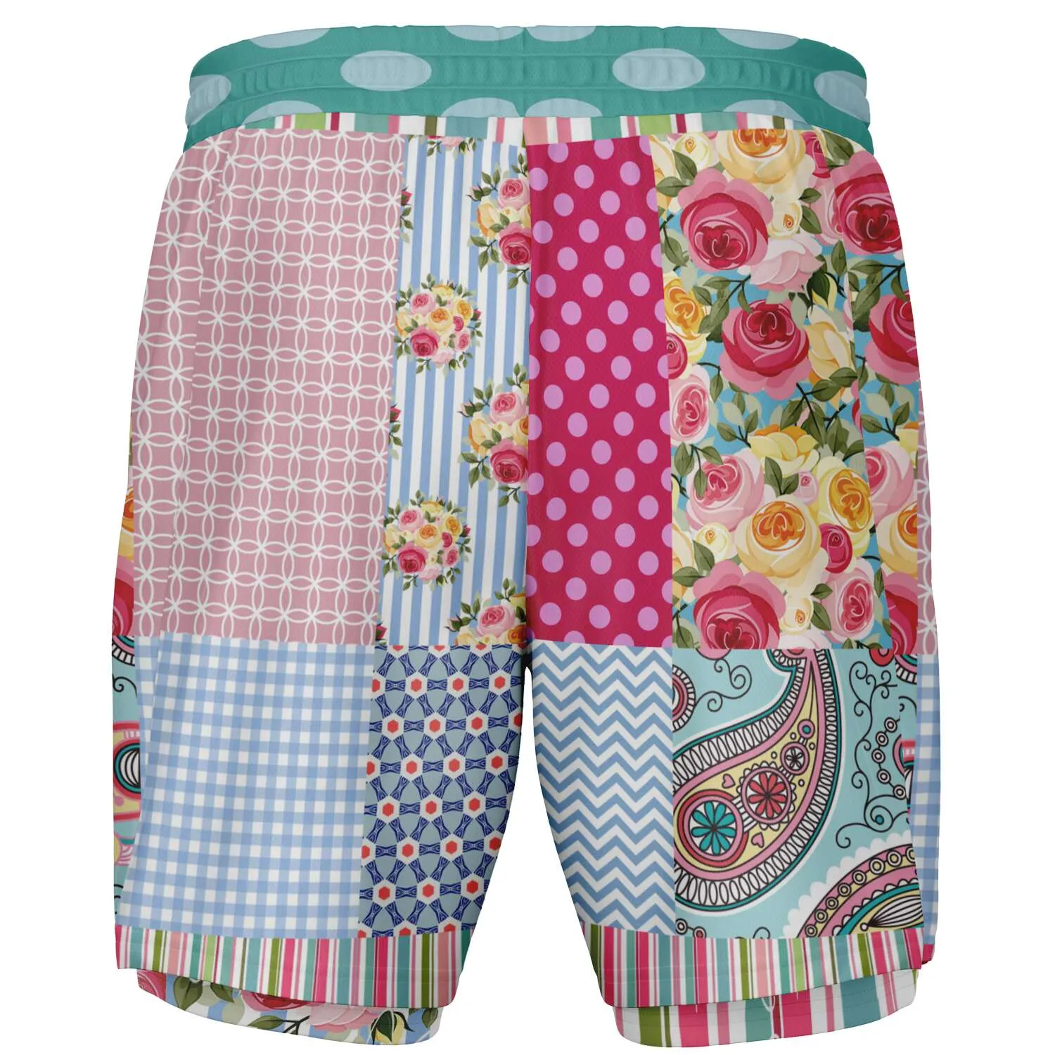 Pink Sherbert Floral Patchwork Compression Activity Shorts