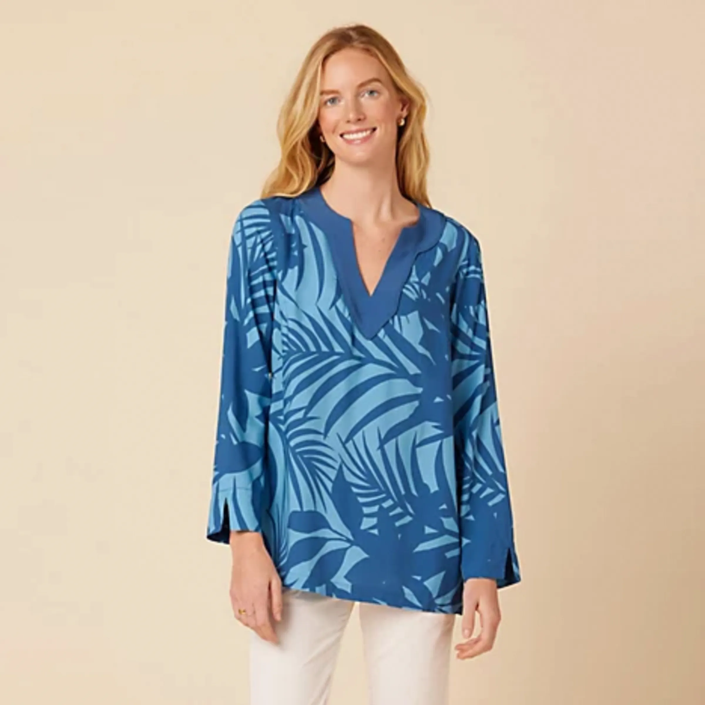 Plumerias Tunic - Dusk Blue