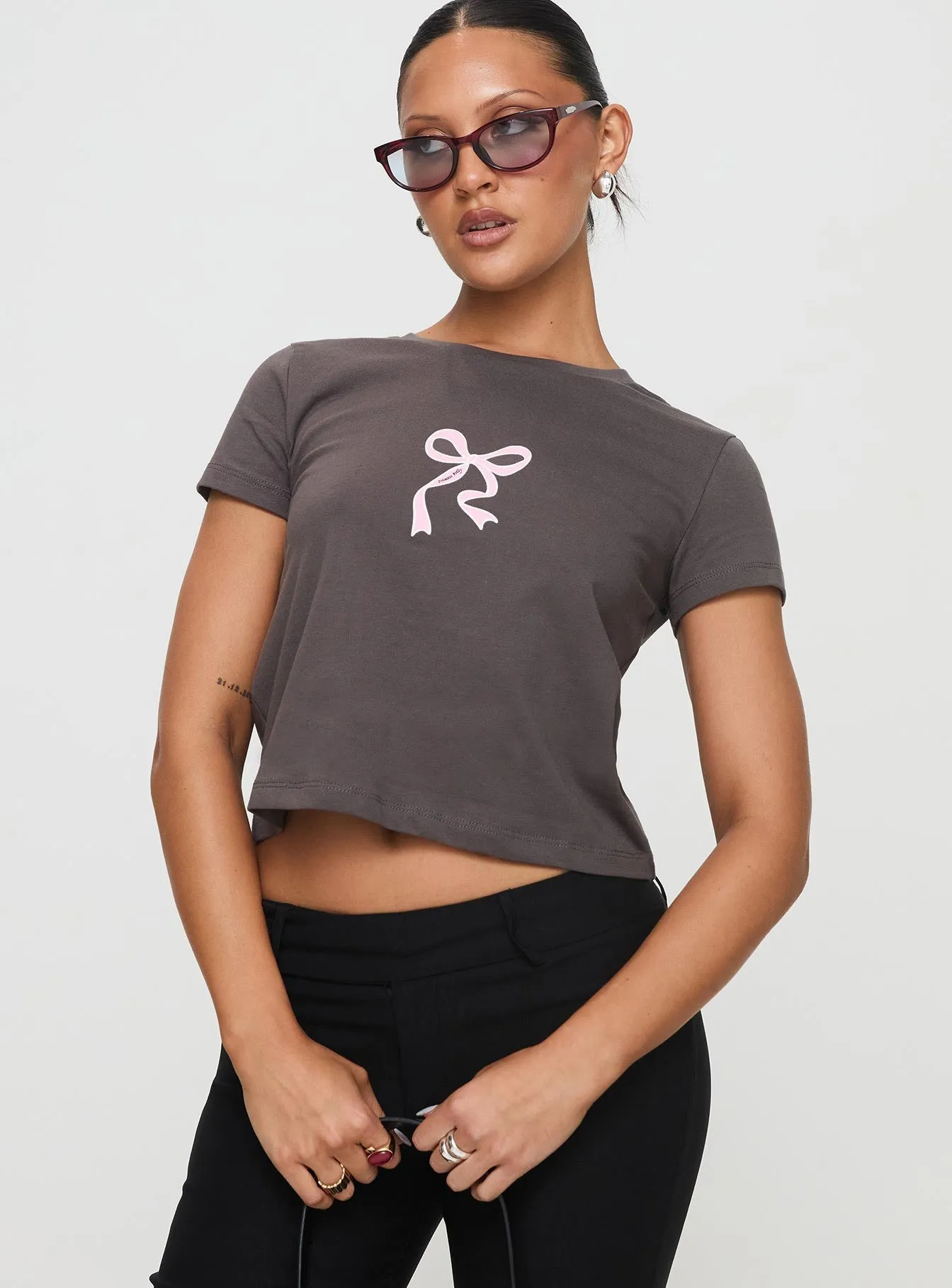 Polly Bow Tee Charcoal