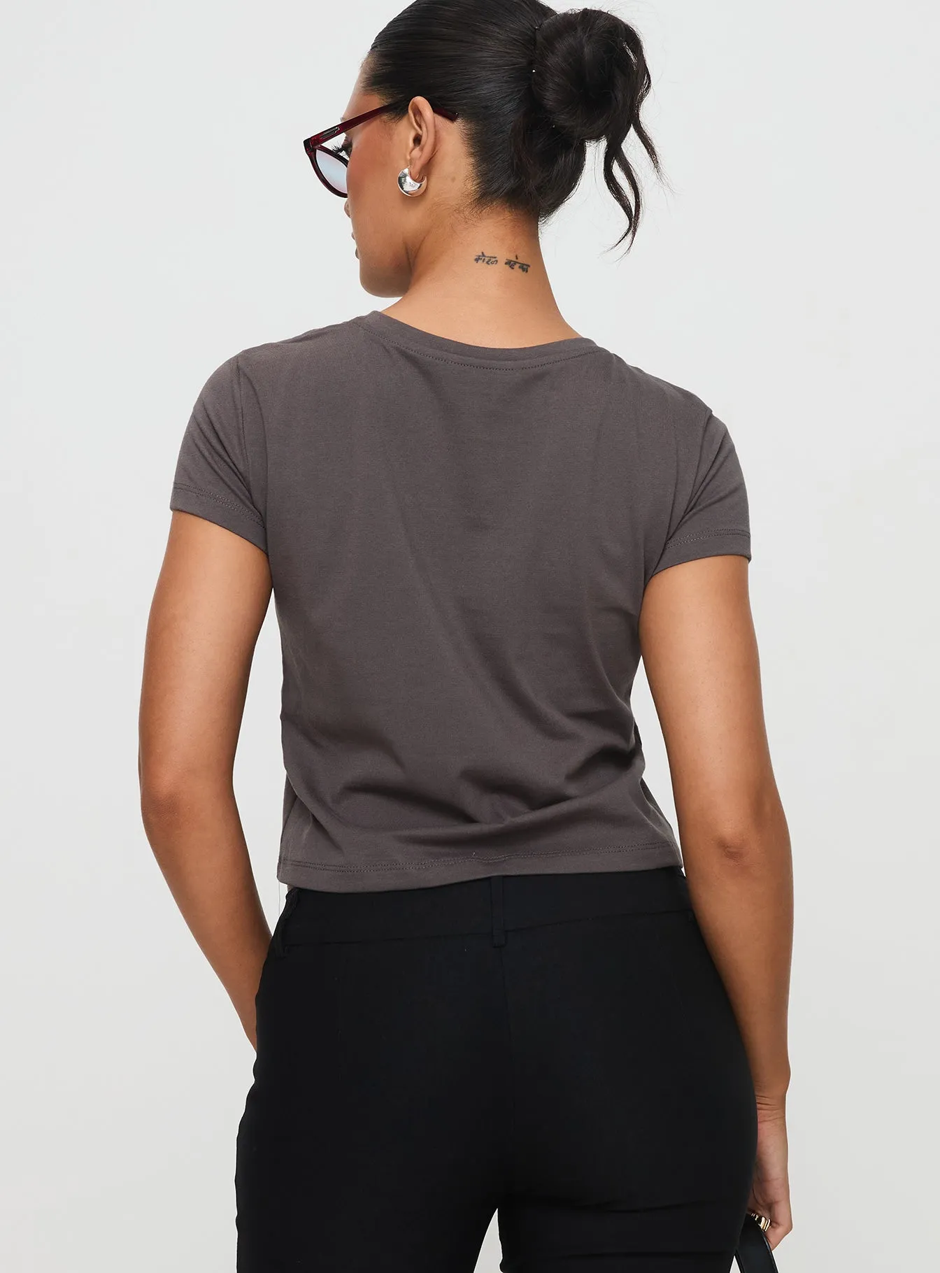 Polly Bow Tee Charcoal