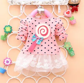 Princess Baby Kids Girls Lace Dress Candy Polka Dot Print Long Sleeve Shirt Dresses SM6