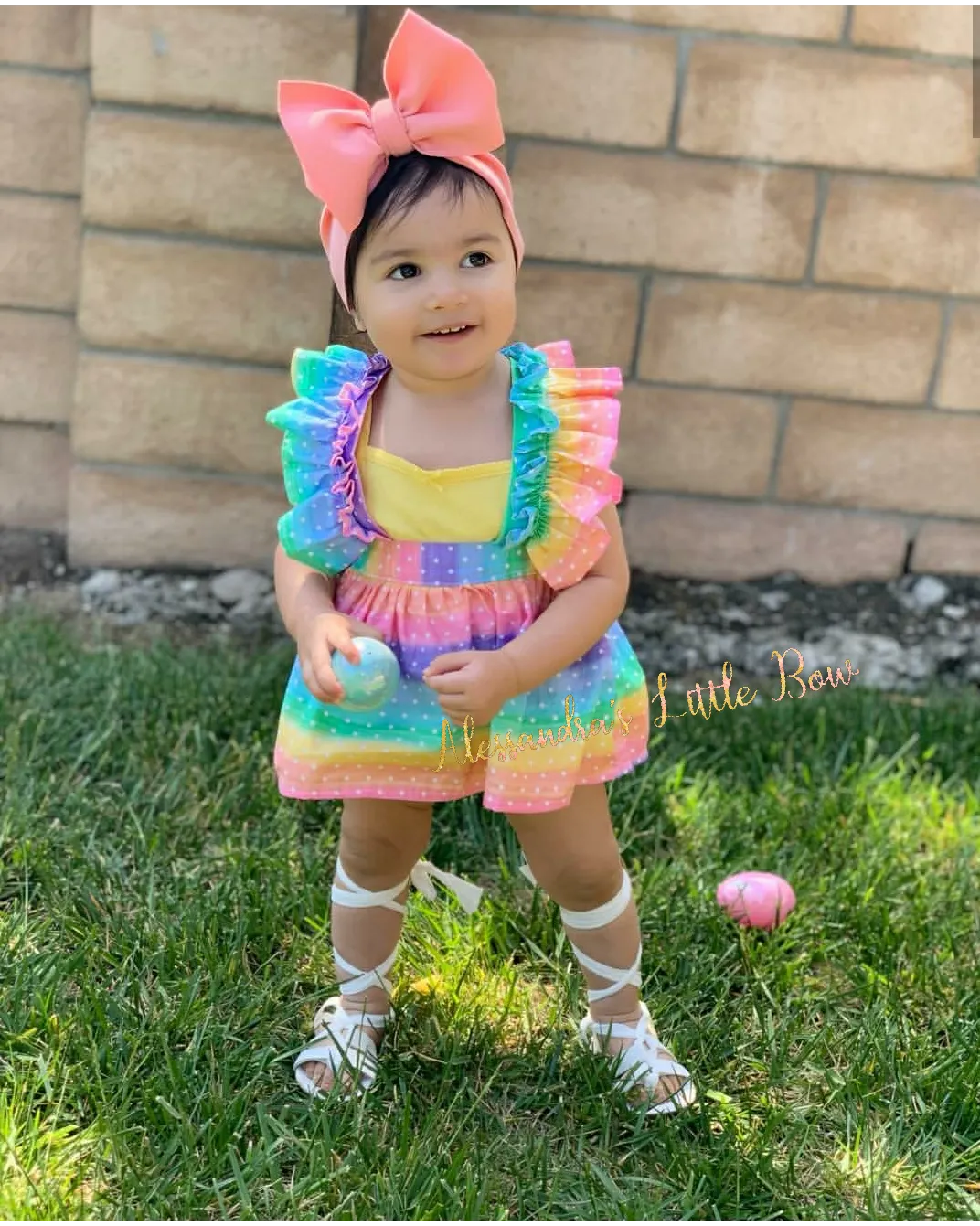 Rainbow Dots Ruffle Suspender Skirt