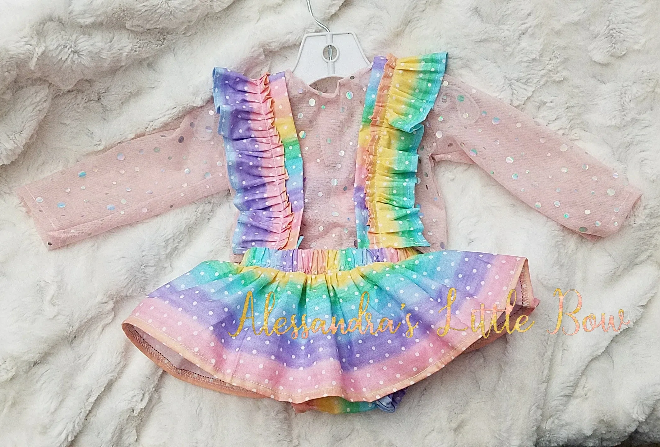 Rainbow Dots Ruffle Suspender Skirt