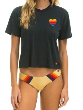 Rainbow Heart Stitch Boyfriend Tee - Charcoal