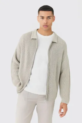 Regular Fit Dual Zip Through Fisherman Knit Sweater