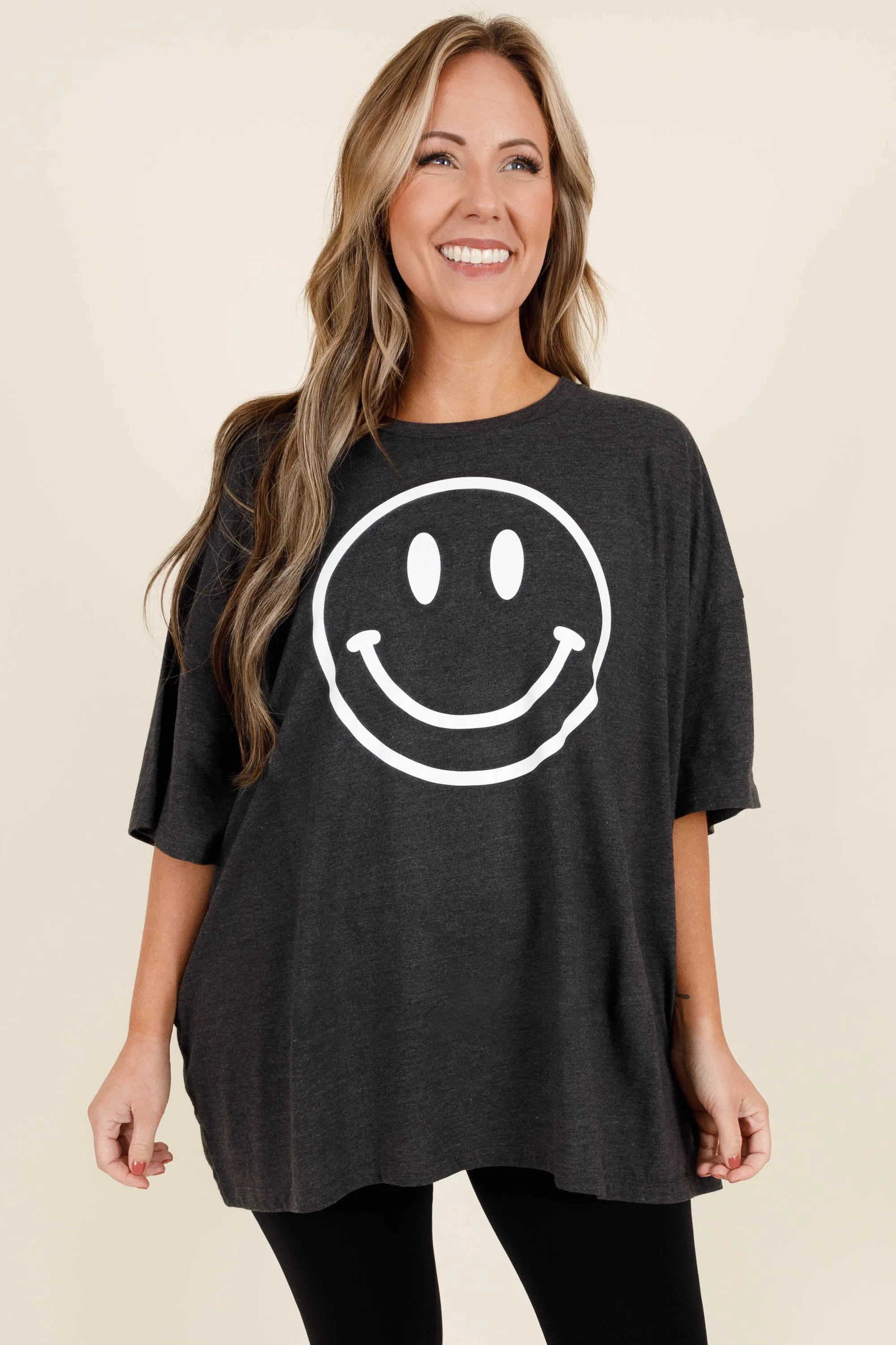 Remember To Smile Boyfriend Tee, Charcoal