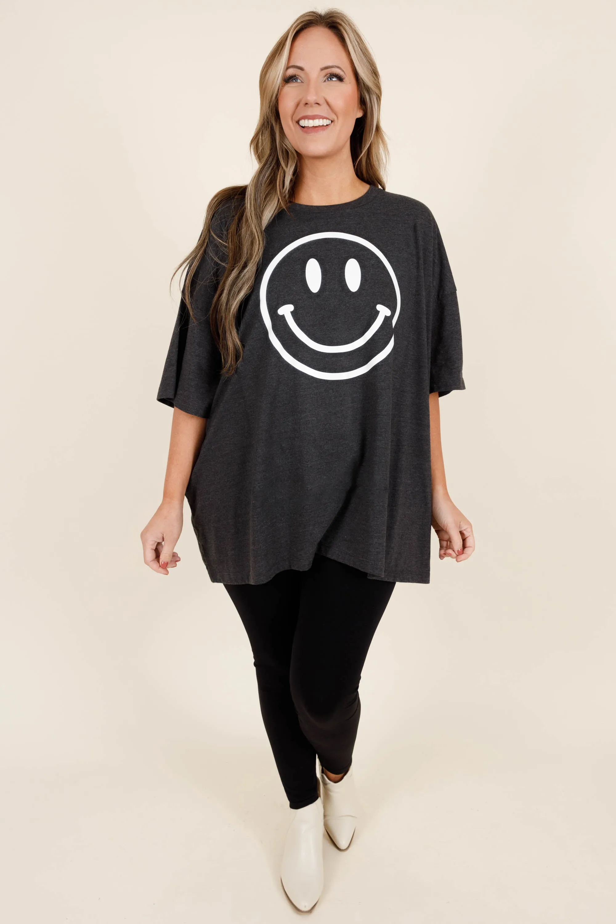 Remember To Smile Boyfriend Tee, Charcoal