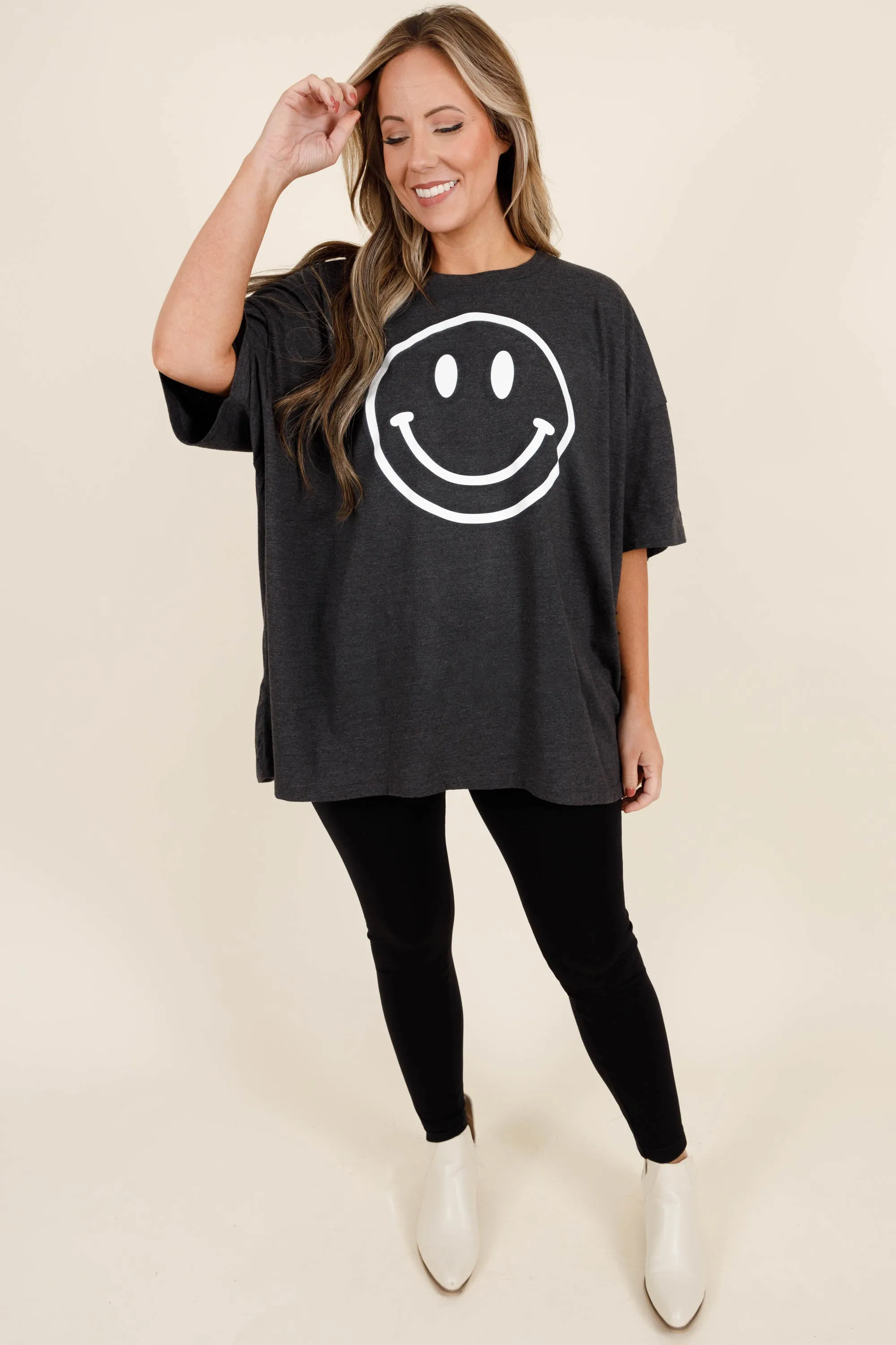 Remember To Smile Boyfriend Tee, Charcoal