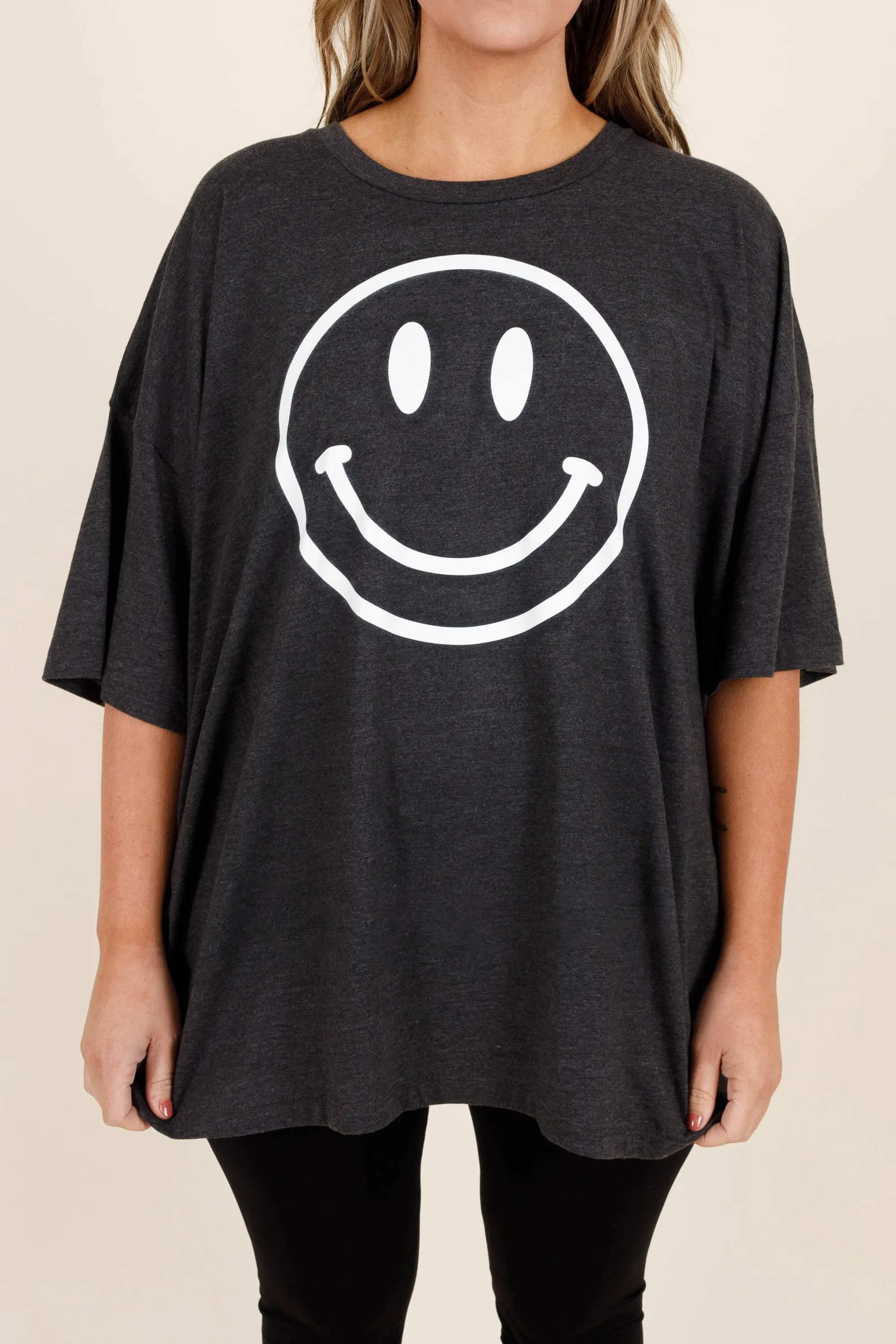 Remember To Smile Boyfriend Tee, Charcoal