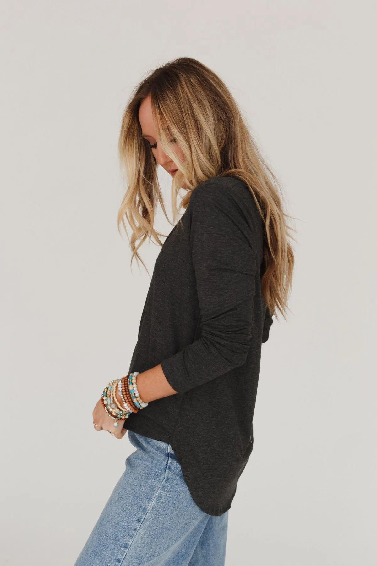 Ryder Long Sleeve Bralette Tee - Charcoal