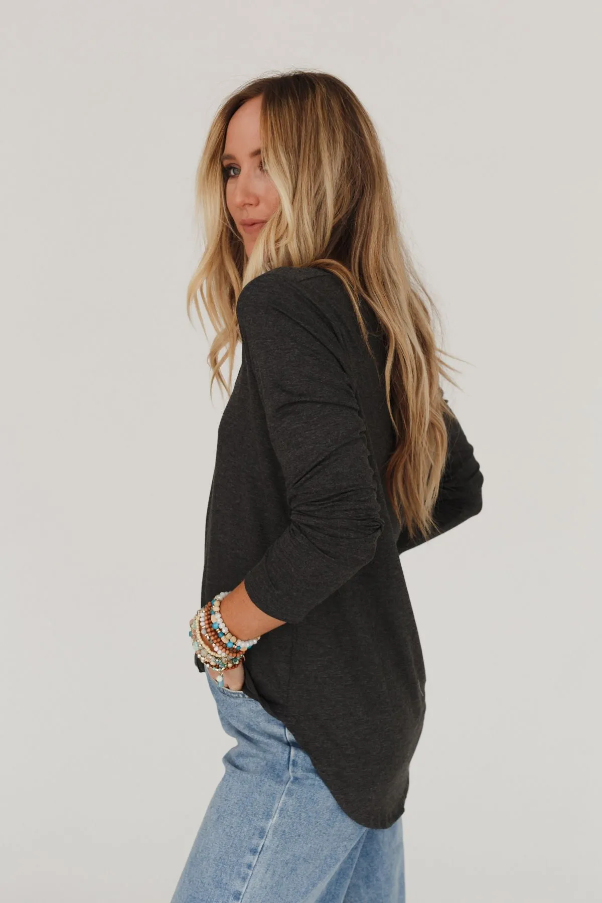 Ryder Long Sleeve Bralette Tee - Charcoal