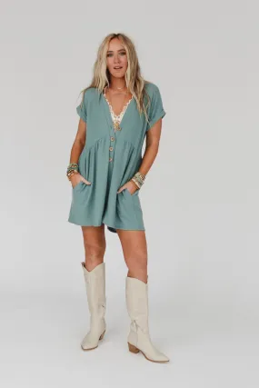 Sage and Wildflowers Romper - Nile Blue