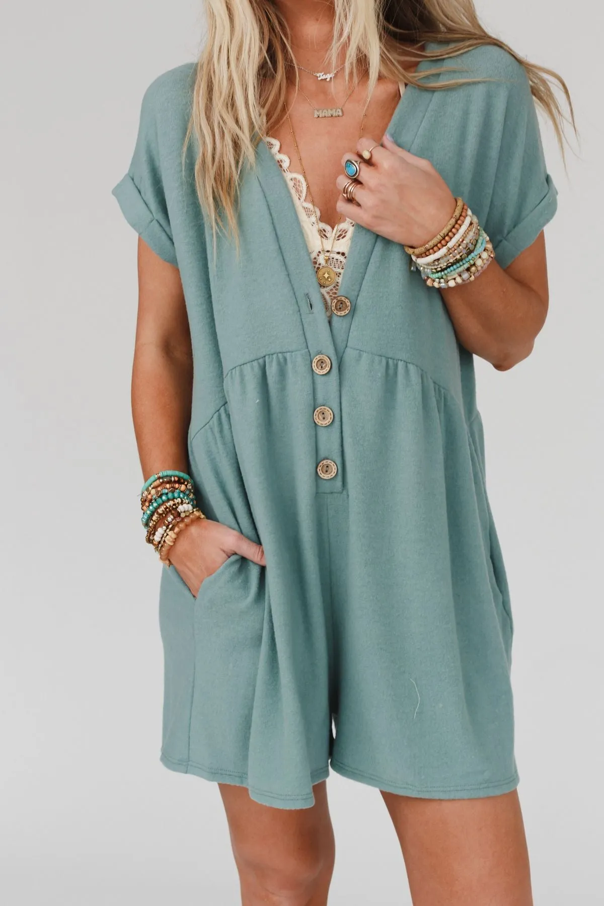 Sage and Wildflowers Romper - Nile Blue