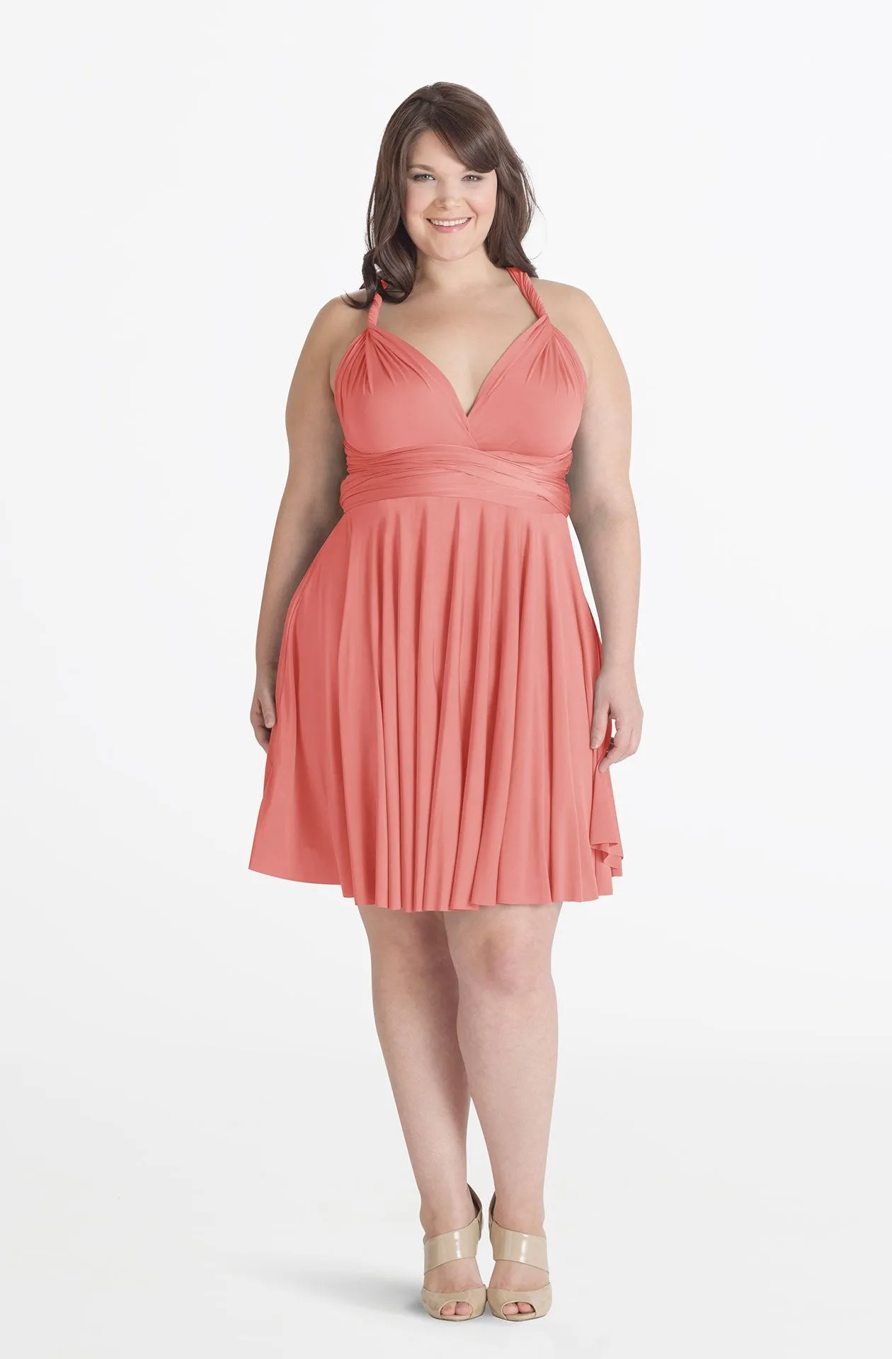 Sakura Midi Peach Pink Coral / Plus Size - Convertible Semi-Formal Dresses