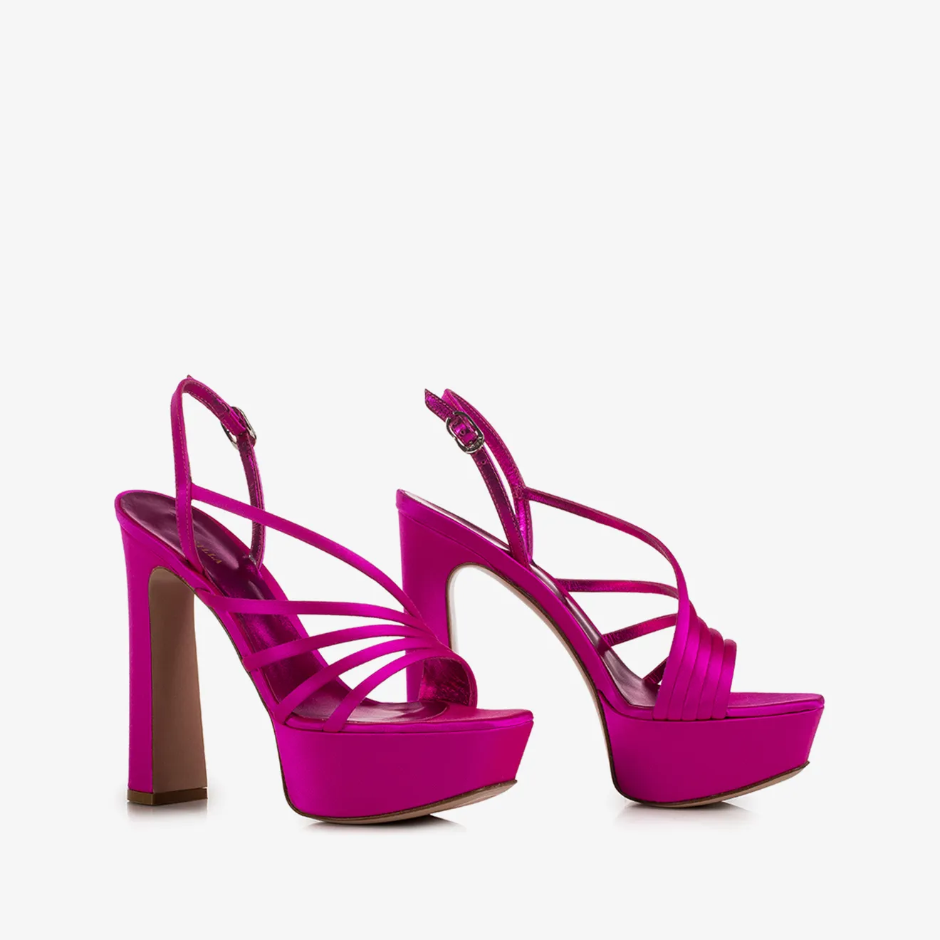 SCARLET SANDAL 140 mm Bouganville fuchsia satin sandal