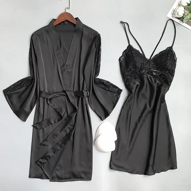 Set Lace Trim Sleepwear Casual Home Clothes Nightwear