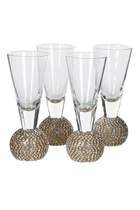 Set of 4 Gold Diamante Shot Glasses    