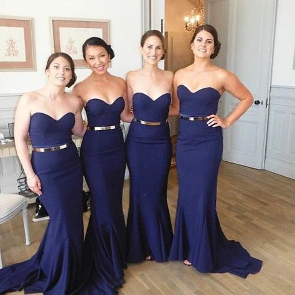 Sexy Mermaid Sweetheart Strapless Royal Blue Cheap Long Sweep Trailing Wedding Party Bridesmaid Dresses, WG106