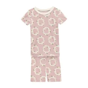 short sleeve henley pajamas-daisy crowns rose