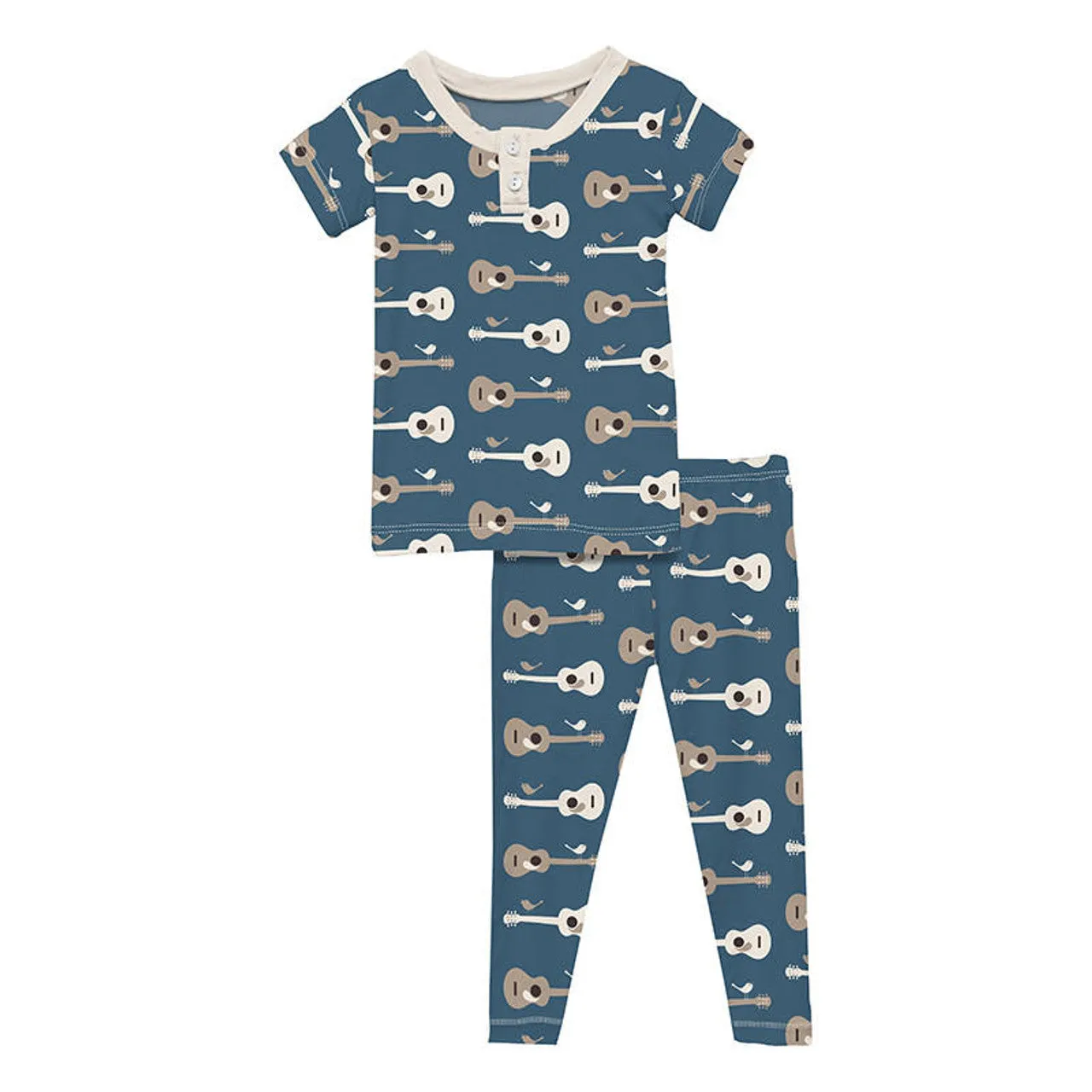 short sleeve henley pajamas-sea guitar birds