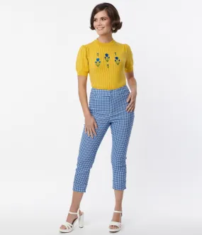 Smak Parlour Blue Gingham Tulip Pocket Smarty Pants Capri