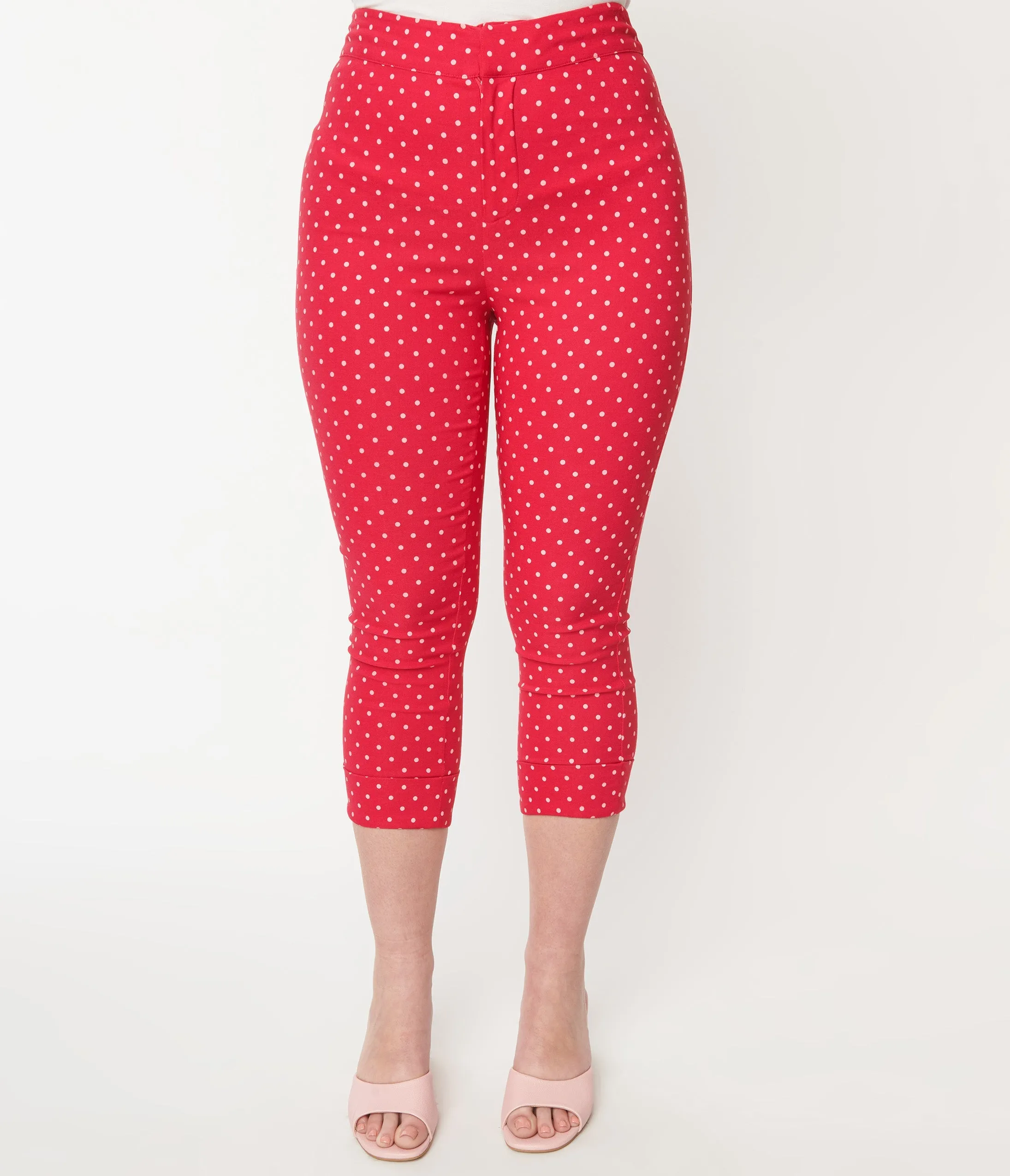 Smak Parlour Hot Pink Pin Dot Daisy Pocket Smarty Pants Capri