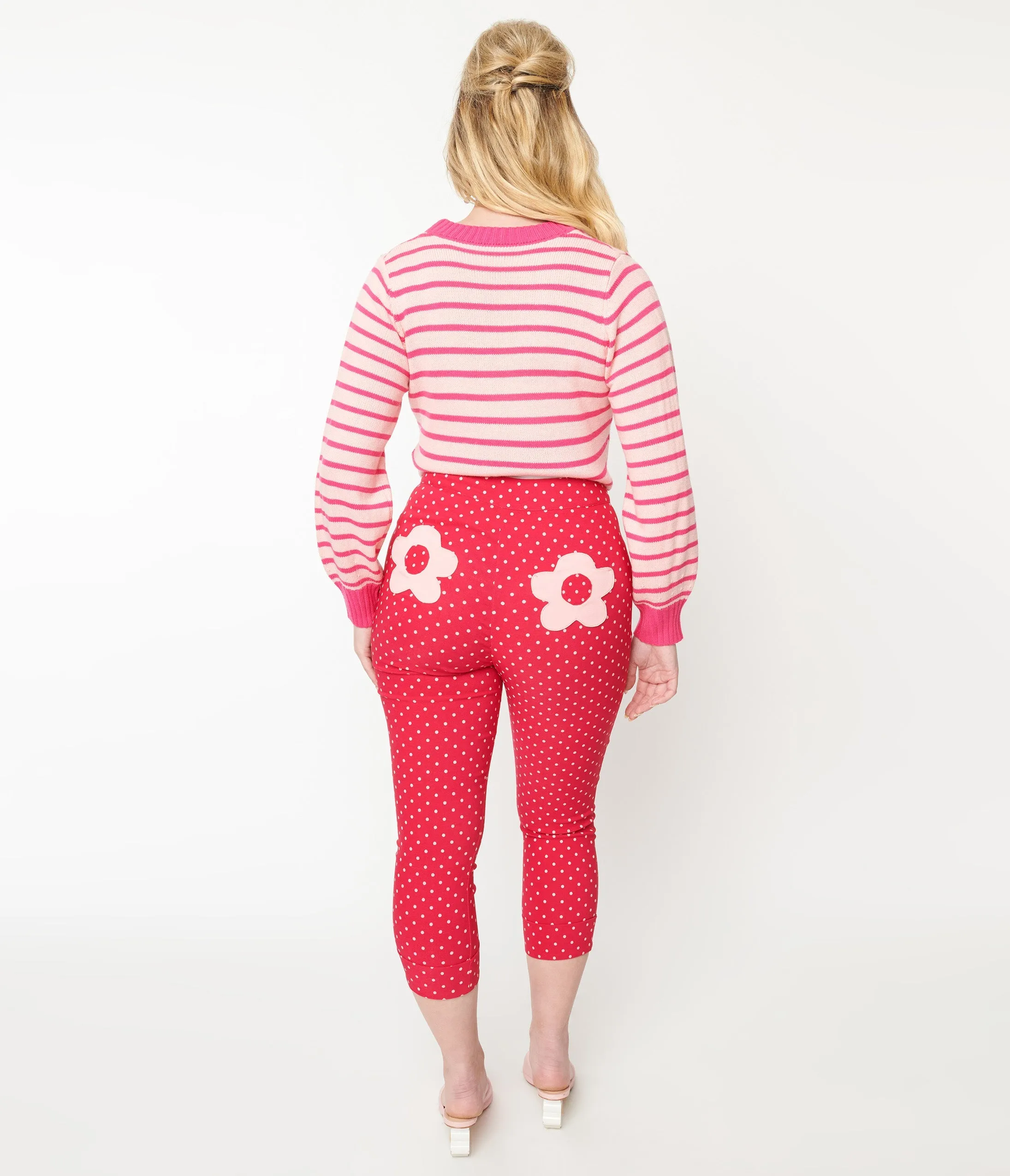 Smak Parlour Hot Pink Pin Dot Daisy Pocket Smarty Pants Capri