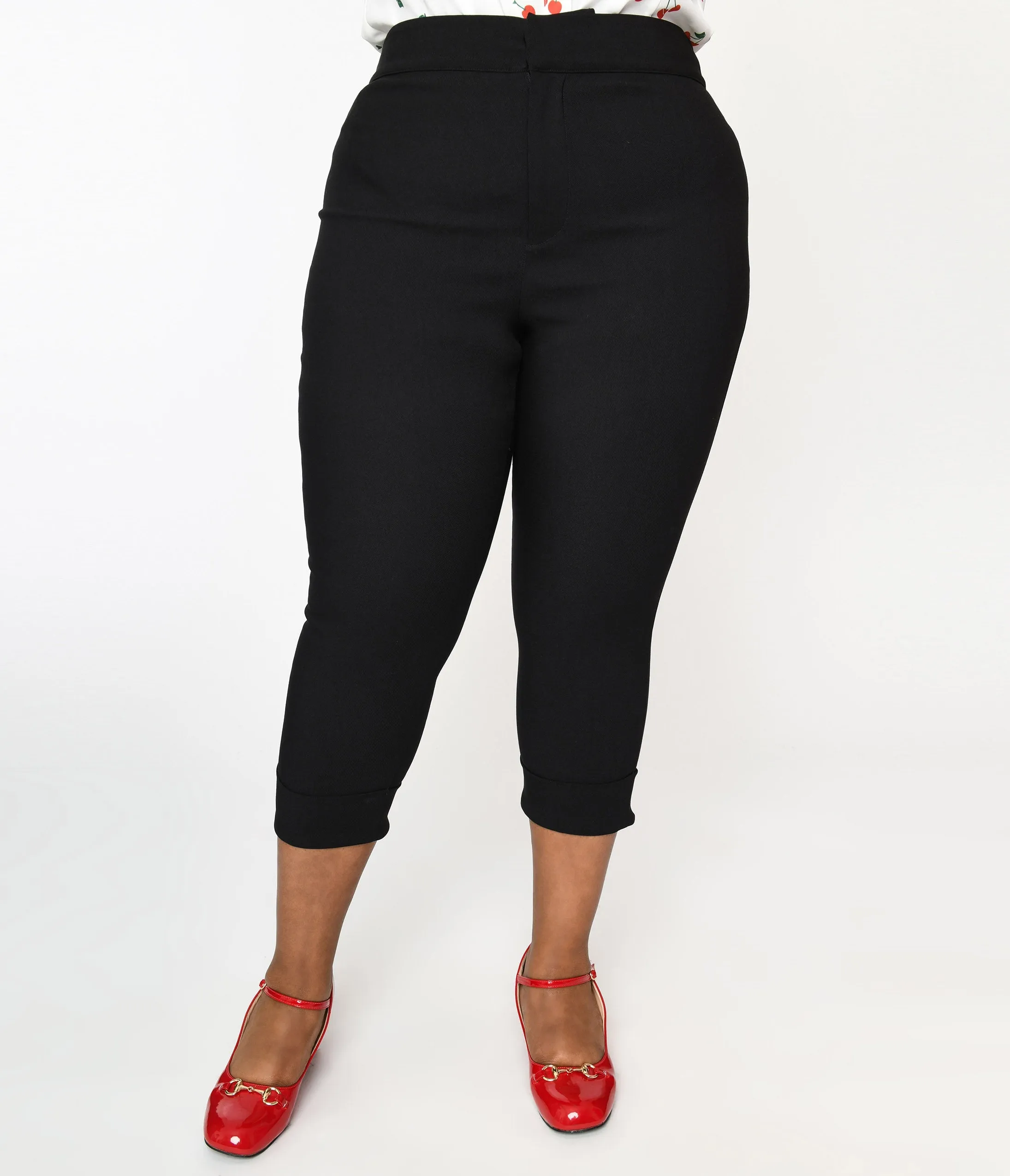 Smak Parlour Plus Size Black & Cherry Pocket Smarty Pants Capri