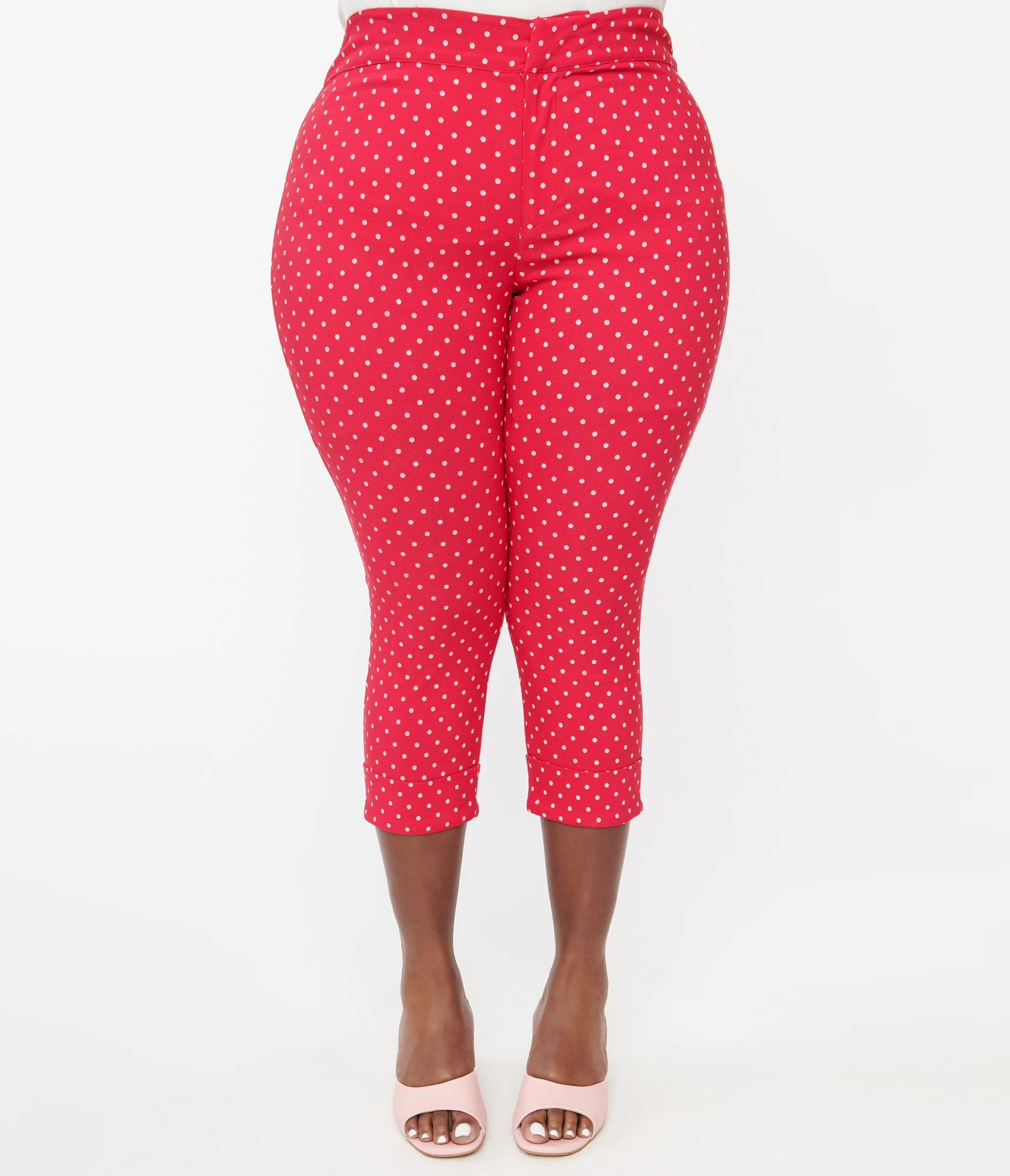 Smak Parlour Plus Size Hot Pink Pin Dot Daisy Pocket Smarty Pants Capri